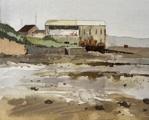 Low Tide Coastal Scene Appledore Harbour Devon Watercolour Landscape 1987 - Image 4