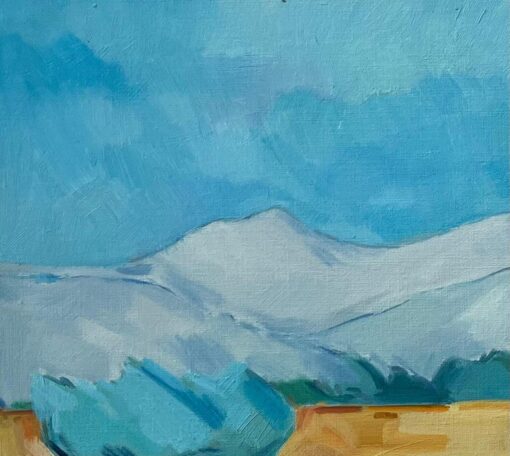 Original Oil Painting of Golden Fields with Distant Mountains and Blue Sky - Image 6