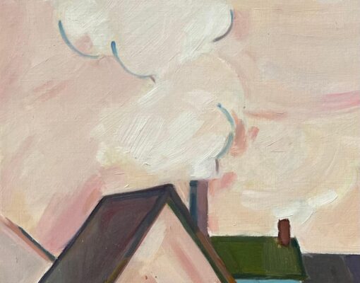Original Oil Painting of Urban Rooftops with Chimneys and Smoke - Image 5