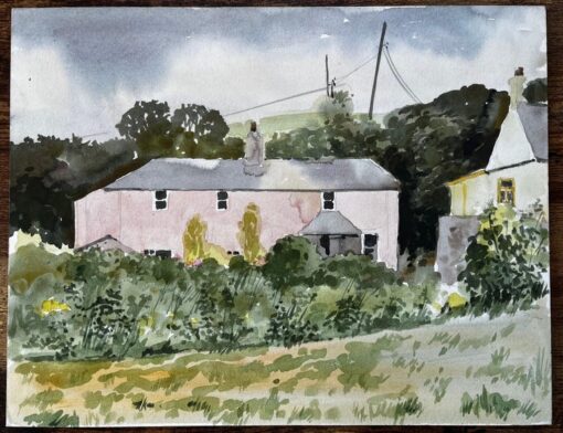 Bude Cornwall Pink House Landscape with Trees and Garden Watercolour 1978 - Image 2