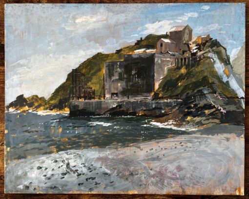 Porthonstock Cornwall Clifftop Coastal Industrial Ruins Acrylic on Board 1968 - Image 2