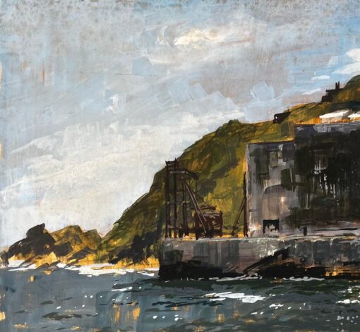 Porthonstock Cornwall Clifftop Coastal Industrial Ruins Acrylic on Board 1968 - Image 4