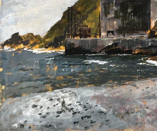 Porthonstock Cornwall Clifftop Coastal Industrial Ruins Acrylic on Board 1968 - Image 6