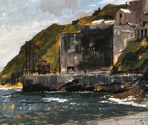 Porthonstock Cornwall Clifftop Coastal Industrial Ruins Acrylic on Board 1968 - Image 7