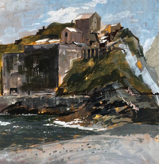 Porthonstock Cornwall Clifftop Coastal Industrial Ruins Acrylic on Board 1968 - Image 8