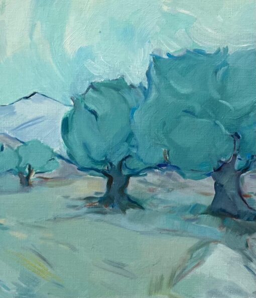 Original Oil Painting of Olive Trees in a Serene Landscape with Distant Hills - Image 4