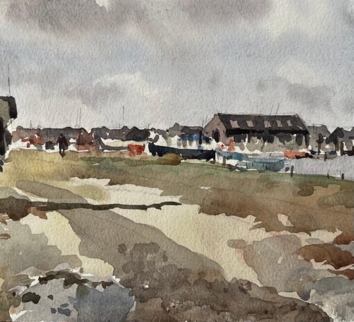 Coastal Harbour View with Boat Sheds and Marina British Watercolour Landscape - Image 4