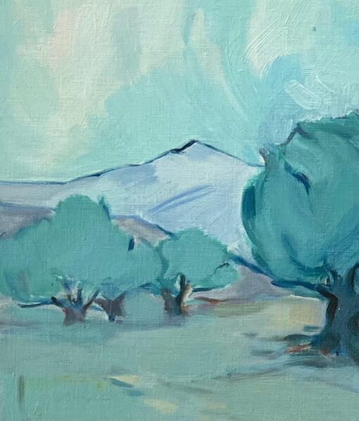 Original Oil Painting of Olive Trees in a Serene Landscape with Distant Hills - Image 5