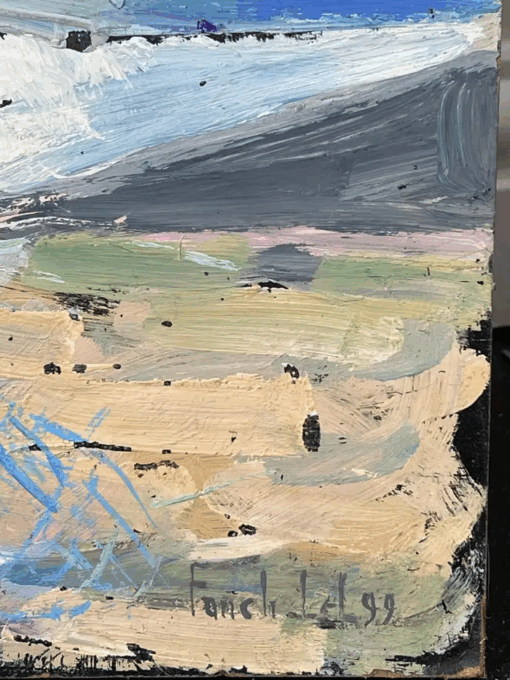 Fisherfolk Figures Prepping the Casting On The Shore Landscape Oil Painting - Image 6