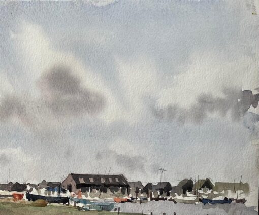 Coastal Harbour View with Boat Sheds and Marina British Watercolour Landscape - Image 6