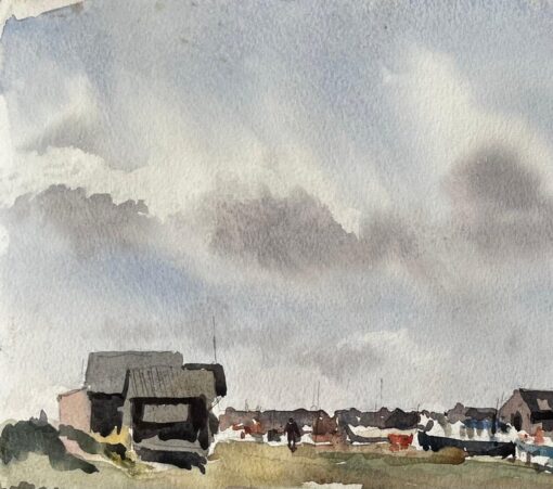 Coastal Harbour View with Boat Sheds and Marina British Watercolour Landscape - Image 7
