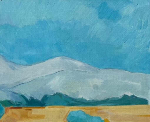 Original Oil Painting of Golden Fields with Distant Mountains and Blue Sky - Image 7