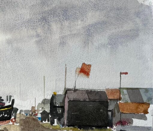 Original Watercolour Southwold Harbour Boats and Fishing Huts Scene - Image 5