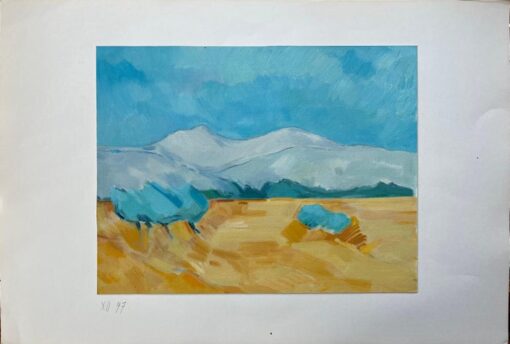 Original Oil Painting of Golden Fields with Distant Mountains and Blue Sky - Image 2