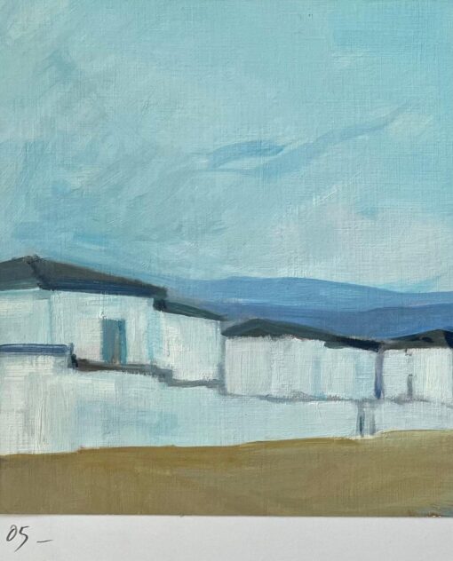 Original Oil Painting of Coastal Cottages with Boats Along a Tranquil Shoreline - Image 5