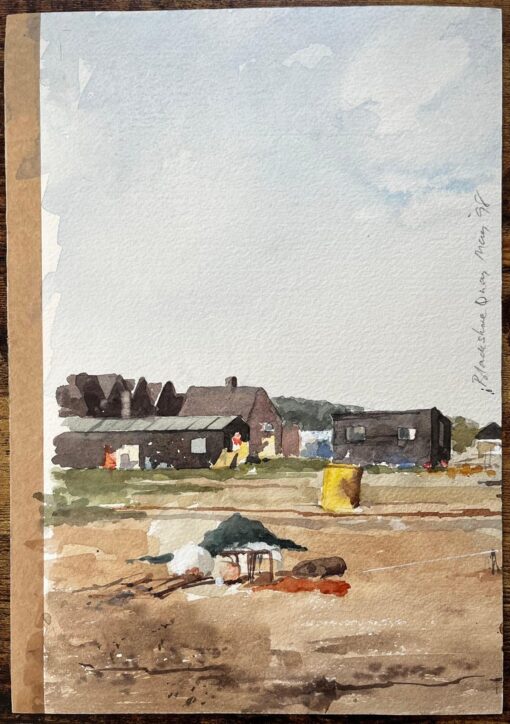 Original Watercolour Blakesley Quay Suffolk Coastal Buildings and Sand Scene - Image 2