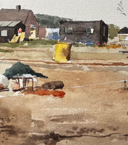 Original Watercolour Blakesley Quay Suffolk Coastal Buildings and Sand Scene - Image 3