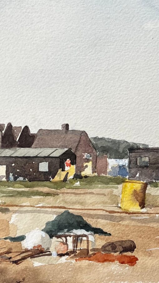 Original Watercolour Blakesley Quay Suffolk Coastal Buildings and Sand Scene - Image 5