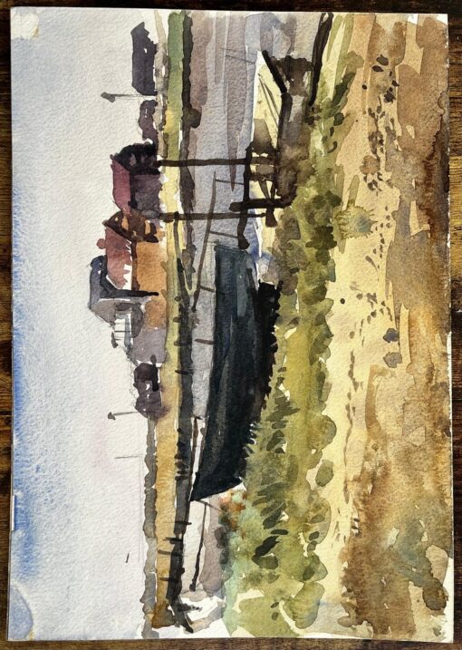 Original Watercolour Blakesley Quay Suffolk Coastal Buildings and Sand Scene - Image 8