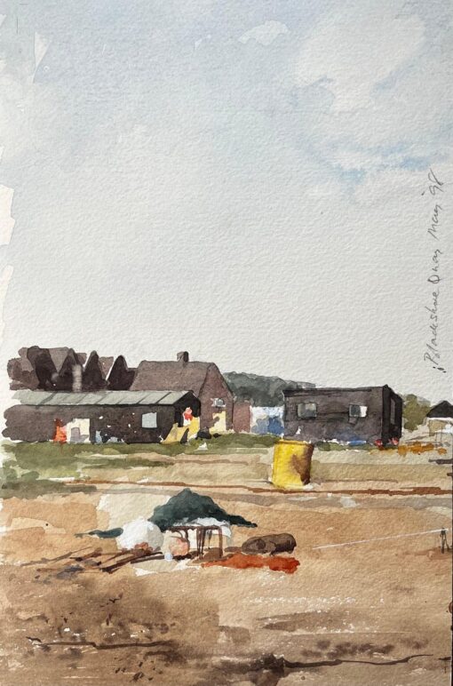 Original Watercolour Blakesley Quay Suffolk Coastal Buildings and Sand Scene
