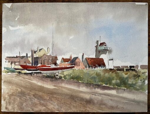 Original Watercolour Aldeburgh Suffolk Coastal Tower Boats and Buildings - Image 2