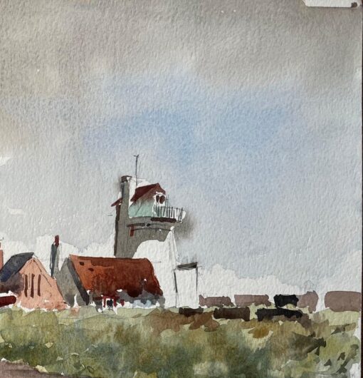 Original Watercolour Aldeburgh Suffolk Coastal Tower Boats and Buildings - Image 4