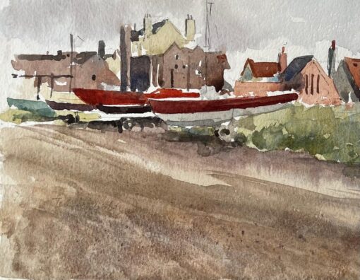 Original Watercolour Aldeburgh Suffolk Coastal Tower Boats and Buildings - Image 5