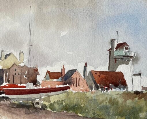 Original Watercolour Aldeburgh Suffolk Coastal Tower Boats and Buildings - Image 7