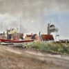 Original Watercolour Aldeburgh Suffolk Coastal Tower Boats and Buildings