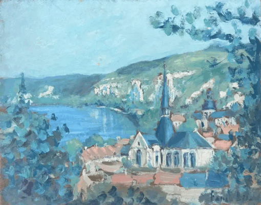 Blue Church In Bright Blue Sea Rivera French Landscape Oil Painting