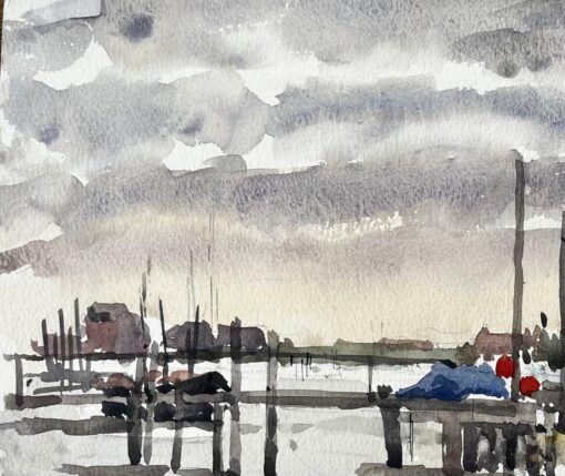 Original Watercolour Southwold Harbour Scene with Fishing Boats and Jetty 1994 - Image 6
