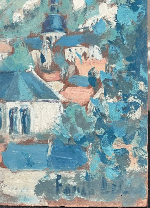 Blue Church In Bright Blue Sea Rivera French Landscape Oil Painting - Image 5