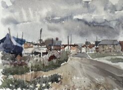 Aldeburgh Boat Yard and Coastal Road Suffolk Landscape Watercolor 1997