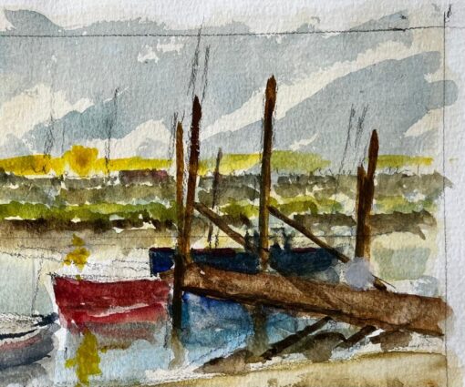 Walberswick Tidal Creek with Moored Dinghies Suffolk Watercolor by Tony Herbert - Image 3