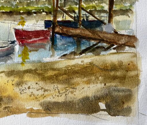 Walberswick Tidal Creek with Moored Dinghies Suffolk Watercolor by Tony Herbert - Image 4