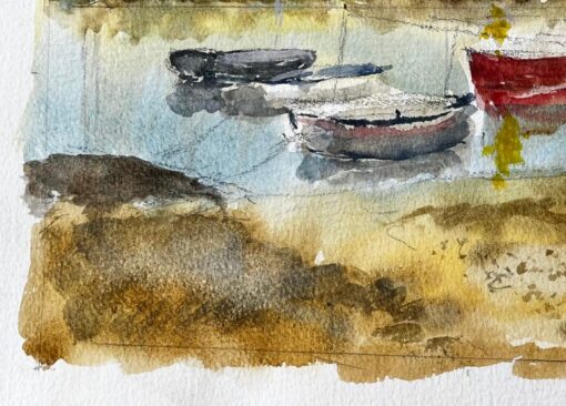 Walberswick Tidal Creek with Moored Dinghies Suffolk Watercolor by Tony Herbert - Image 5