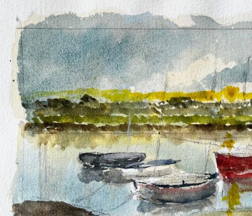 Walberswick Tidal Creek with Moored Dinghies Suffolk Watercolor by Tony Herbert - Image 6