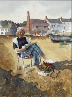 Woman Sketching on the Beach Aldeburgh Suffolk Seaside Watercolor