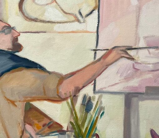 Original Oil Painting of a Candid Scene of an Artist Painting on an Easel - Image 4
