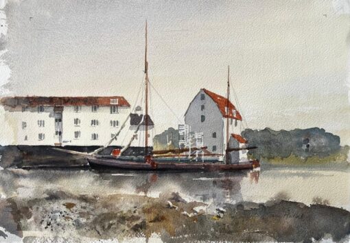 Woodbridge Tide Mill with Thames Sailing Barge Suffolk River Scene