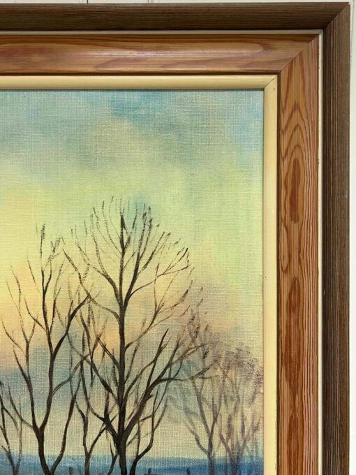 Large 1970's British Signed Oil Painting Atmospheric Flooded Fields Sunset - Image 3
