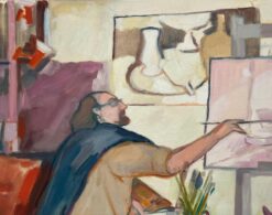 Original Oil Painting of a Candid Scene of an Artist Painting on an Easel