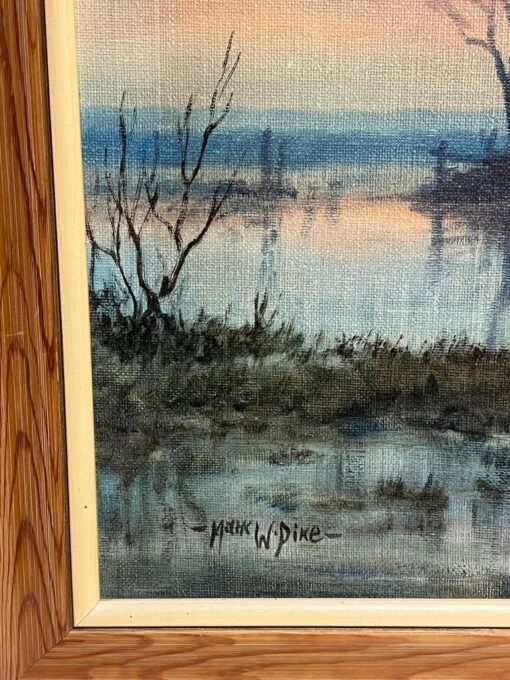 Large 1970's British Signed Oil Painting Atmospheric Flooded Fields Sunset - Image 5