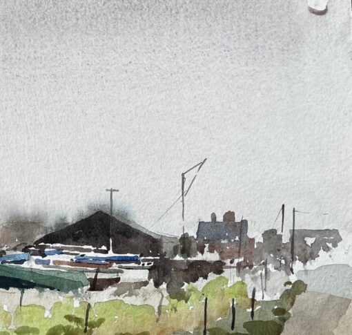 Boat Yard with Green Dinghy and Barn Suffolk Coastal Scene April 1994 - Image 4