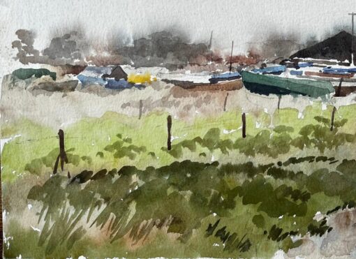 Boat Yard with Green Dinghy and Barn Suffolk Coastal Scene April 1994 - Image 5
