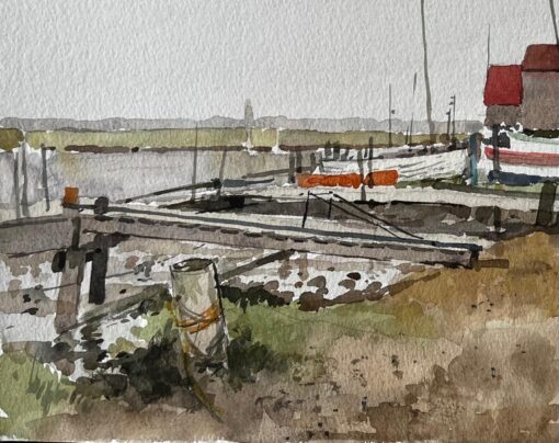Southwold Harbour Boats and Boat Sheds with Jetty and Estuary Mudflats 1992 - Image 3