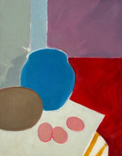 Original Oil Painting of Blue Vase, Brown Bowl, and Eggs on a Table
