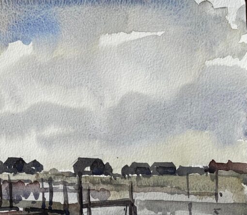 Low Tide Fishing Boats and Jetties Coastal Marsh Scene July 1996 Watercolour - Image 6