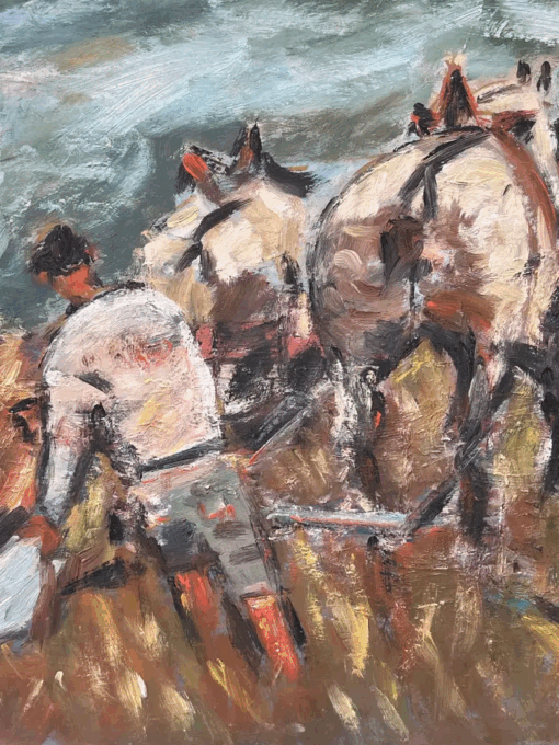 Figure Ploughing the Orange Harvest Field Led By Horses French Oil Painting - Image 5