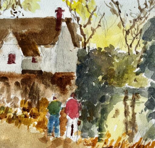 Flatford Mill Suffolk Landscape with Figures and Thatched Cottage Watercolour - Image 6